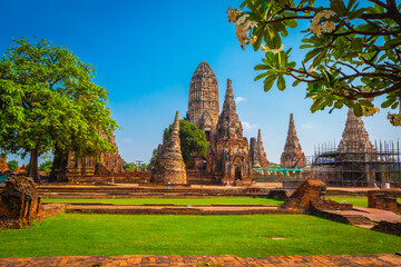 Landscape of Wat Chaiwatthanaram Temple in Buddhist temple Is a temple built in ancient times at Ayutthaya Historical Park near Bangkok. Thailand