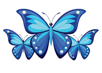 Three exquisite vibrant blue butterflies with highly detailed intricate wing patterns and luminous spots showcasing delicate natural beauty and elegant organic design elements