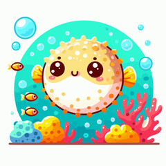 Cute cartoon illustration of a puffer fish