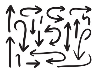 Set of hand drawn vertical and curved arrows doodle collection for design elements