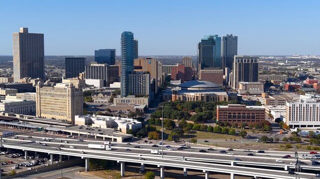 Aerial view of Fort Worth downtown, the fourth most populous in Texas.