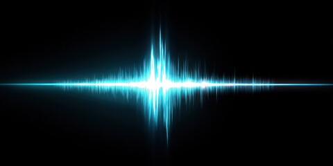 Luminous, cyan waveform, radiating energy from the center, against a stark, black background