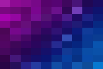 Abstract pixel art gradient background from vibrant magenta to deep blue, showcasing digital mosaic grid pattern for modern design.