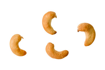 Fototapeta premium Top view set of four roasted or baked cashew nuts isolated with clipping path in png file format