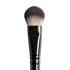 Close-up of a makeup brush with black handle on transparent background