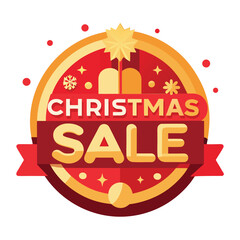 Festive christmas sale emblem with bold text and decorative elements announcing holiday savings and discounts