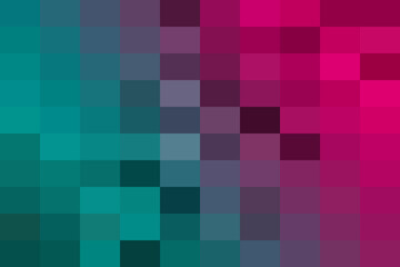 Pixelated color gradient background transitioning from vibrant teal and blue-green hues to rich magenta and deep pink tones, creating a dynamic abstract mosaic texture.