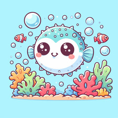 Cute cartoon illustration of a puffer fish
