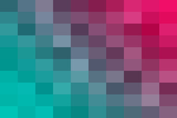 Abstract pixelated gradient background featuring a geometric mosaic pattern transitioning from vibrant teal to striking magenta with pixel blocks.