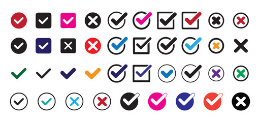 Large collection of varied checkmark and cross icons in different styles and colors © Lover