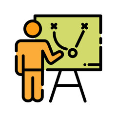 Data analyst filled line color icon. Presentation strategy symbol.