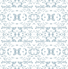 Blue White Floral Seamless Pattern | Vintage Ornamental Vector Art, Boho Butterfly Wall Decor, Wedding Invitation Background, Modern & Shabby Chic Wallpaper Design