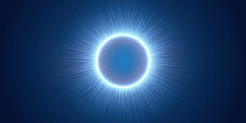 A bright glowing orb radiating energy against a deep blue backdrop, creating a luminous focal point