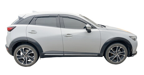 Right side view of mini or small gray sports hatchback car isolated with clipping path in png file...