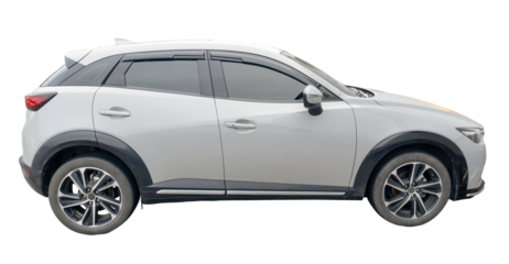 Right side view of mini or small gray sports hatchback car isolated with clipping path in png file format