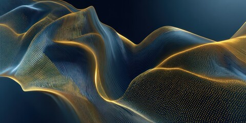 Obraz premium Abstract artwork of flowing, luminescent, wave-like shapes with a blue and gold gradient