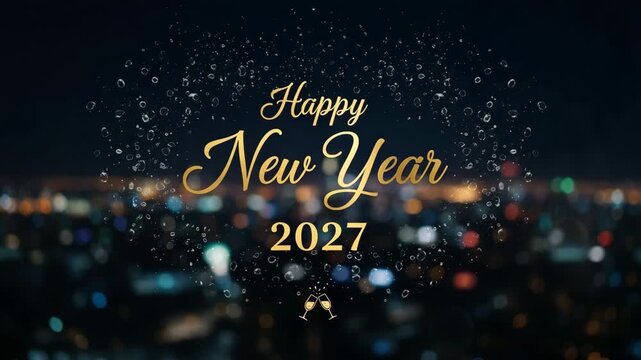 Exciting Happy New Year 2027 celebration with golden fireworks over vibrant city lights at night happy new year, happy new year 2027, new year celebrations 2027, new year, 2027,