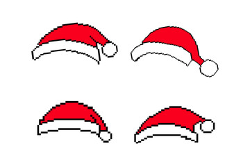 pixel hat, Santa red pixel hat, Christmas, game icon, vector