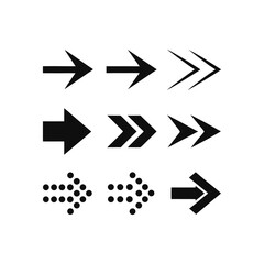 Collection of diverse black arrow icons indicating direction and navigation path