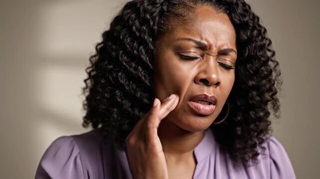 Woman Experiencing Intense Facial Pain, Showing Signs and Symptoms of Potential Discomfort