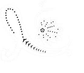 Black and White Boho Paisley Floral Vector | Mehndi Mandala Flower Art, Ethnic Ornamental Line Artwork, Botanical Swirl Pattern, Monochrome Textile Design