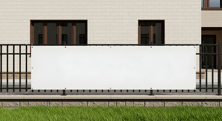 Obraz premium Blank Banner on Fence Mockup for Advertising or Promotion.