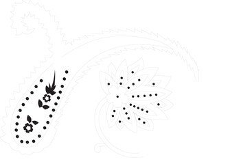 Black and White Boho Paisley Floral Vector | Mehndi Mandala Flower Art, Ethnic Ornamental Line Artwork, Botanical Swirl Pattern, Monochrome Textile Design