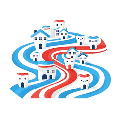 Abstract city with tooth-shaped houses and toothpaste roads