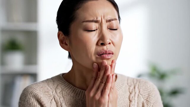 Woman Experiencing Intense Tooth Pain: A Visual Sequence Captured In Close-Up