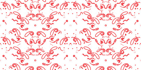 Red and White Paisley Fabric Pattern | Folk Art Floral Vector, Indian Henna Motif, Ornamental Seamless Textile Print, Wallpaper & Wrapping Paper Design