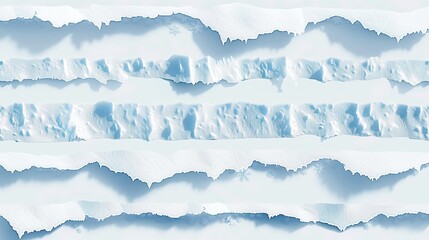 Winter snow cap text decoration set, horizontal snow strips with light blue shadows, vector clipart for typography design