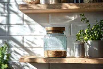 Neat kitchen storage with glass jars high resolution picture