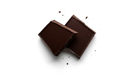Two squares of dark chocolate isolated on white background