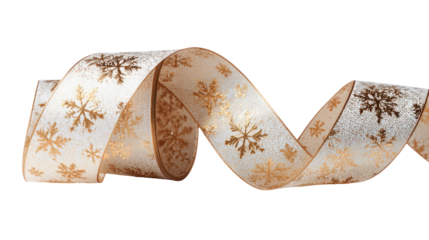 Decorative christmas ribbon with snowflake pattern isolated on transparent background