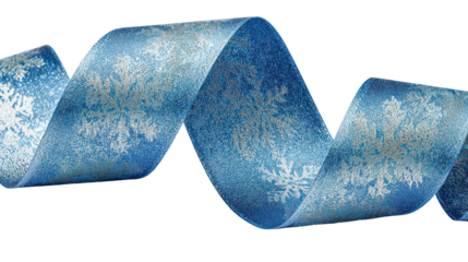 Sparkling blue ribbon with intricate patterns isolated on transparent background