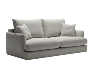 Modern Comfortable Fabric Sofa with Soft Cushions, Realistic Furniture Cutout, Transparent Background PNG