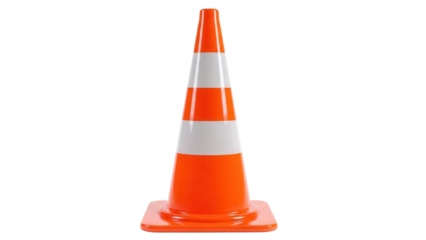 Orange traffic cone PNG isolated on transparent background, safety equipment for road construction and hazard warning