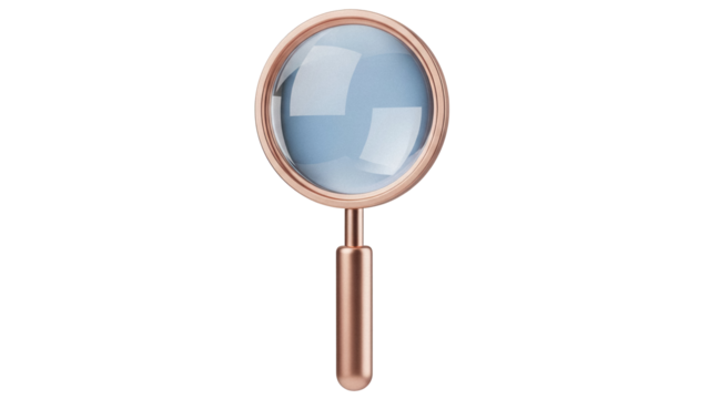 Rose gold magnifying glass PNG isolated on transparent background, search and discovery tool for graphic design and web projects - Powered by Adobe