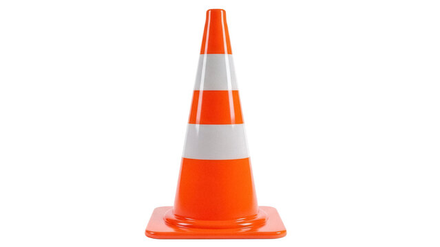 Orange traffic cone PNG isolated on transparent background, safety equipment for road construction and hazard warning
