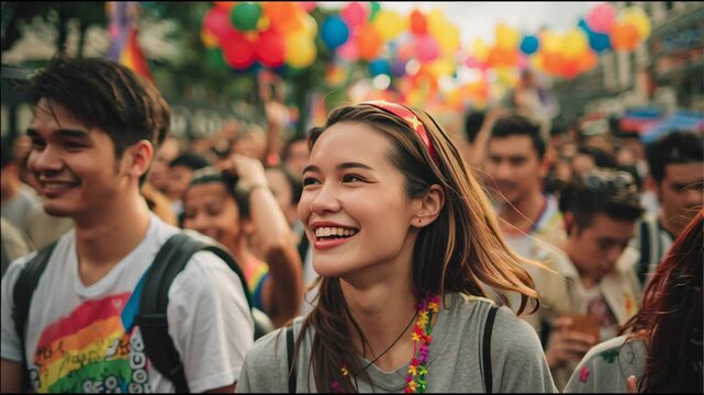 Joyful Celebration at Colorful Festival with Diverse Crowd of People