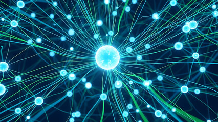 Futuristic AI and Big Data Concept: Visualization of Glowing Neuronal Net Structure and Digital Connections