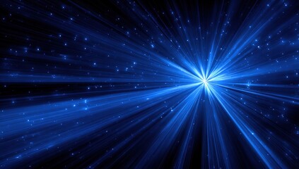 Fototapeta premium Blue light radiates from a central point, forming a burst of energy against a dark backdrop