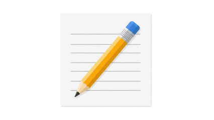 Yellow pencil on lined paper isolated PNG, writing and drawing tool for education and office use on transparent background
