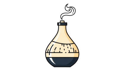 Vintage potion bottle with smoke isolated PNG, alchemist glass flask for magic elixir and witchcraft, on transparent background