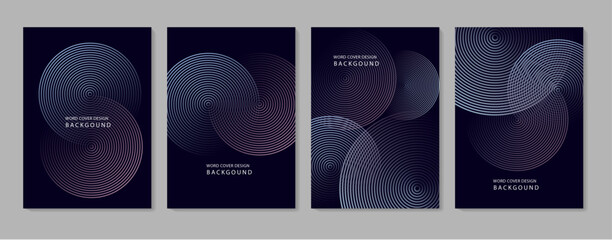 A set of abstract posters featuring dark-themed futuristic designs with circular wave patterns, gradient lines, and modern geometric elements. 