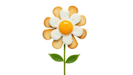 Creative flower made of fried egg and toast isolated PNG, fun food concept for kids breakfast and healthy eating on transparent background