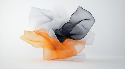 Colored Mesh Fabric Flowing on White Background