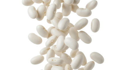 Heap of cannellini beans isolated PNG on transparent background, dried legumes for healthy eating and vegetarian cooking