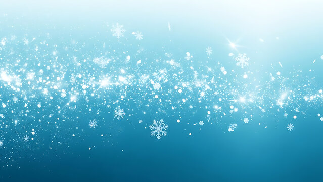 Abstract blue background with sparkling snow glitter and realistic falling snowflakes for winter holidays - Powered by Adobe