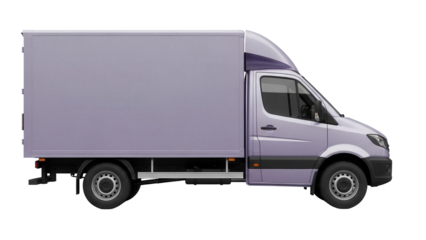 Silver delivery van PNG isolated on transparent background, commercial vehicle for logistics and transportation services, box truck
